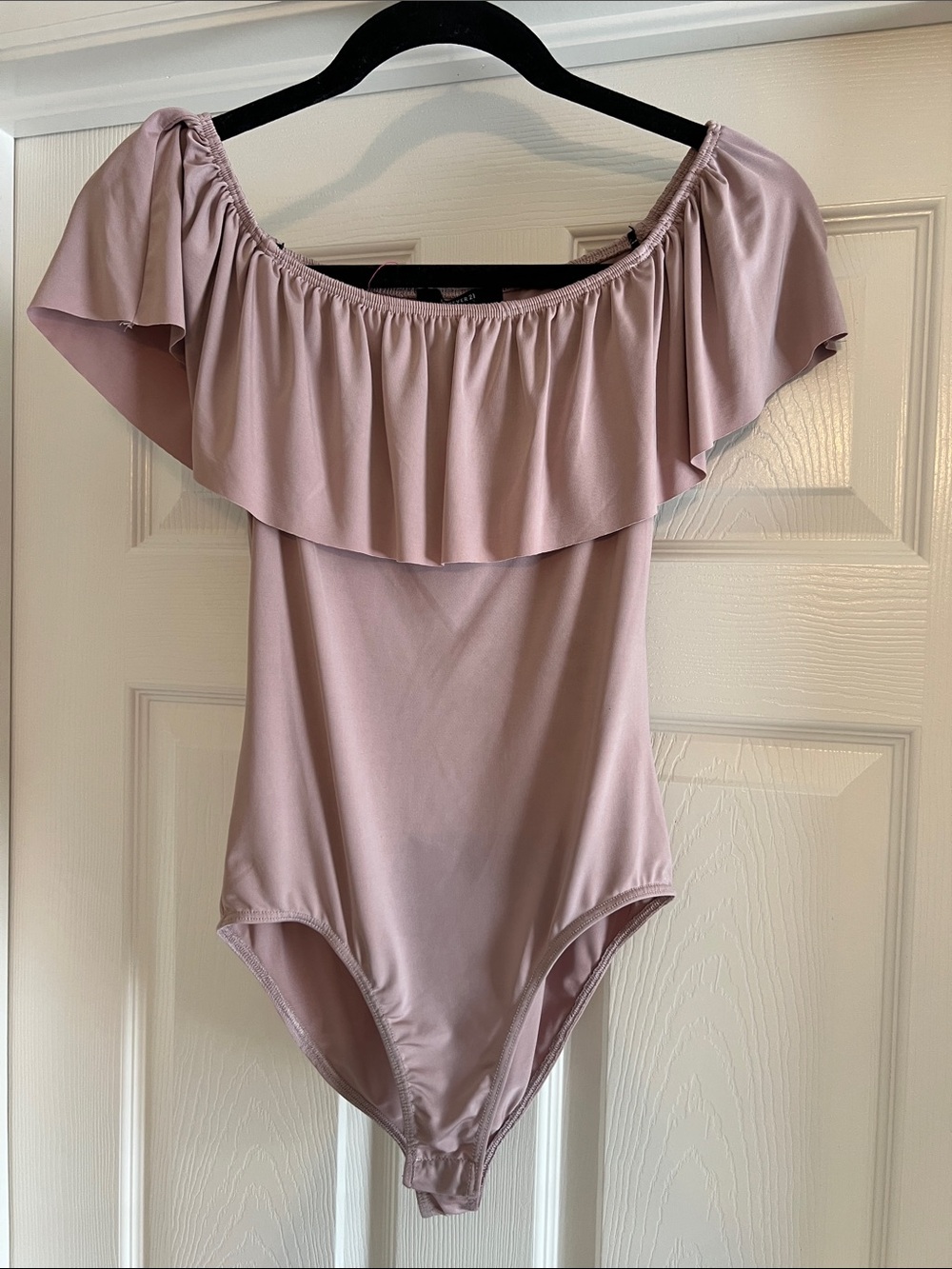 Forever 21 Dusty Rose Off-Shoulder Ruffle Bodysuit